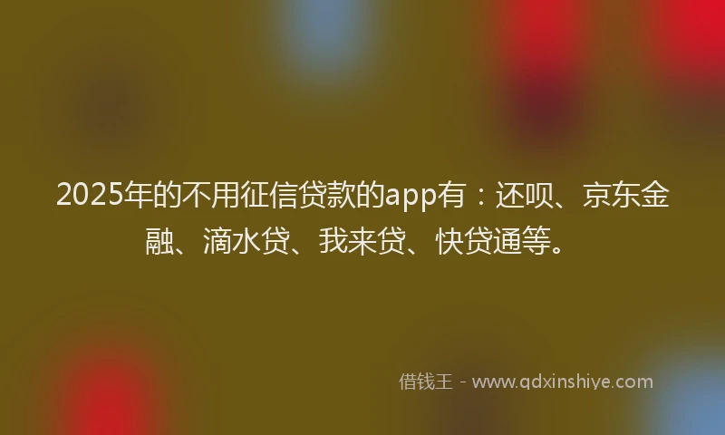 2025年的不用征信贷款的app有：还呗、京东金融、滴水贷、我来贷、快贷通等。