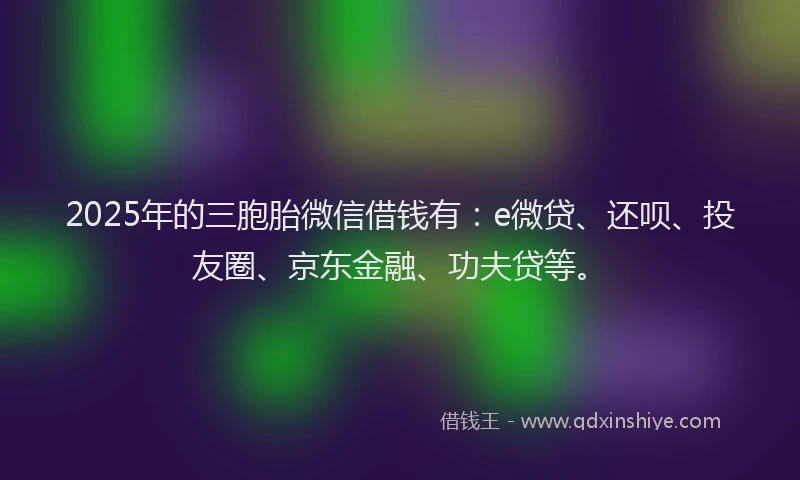 2025年的三胞胎微信借钱有：e微贷、还呗、投友圈、京东金融、功夫贷等。