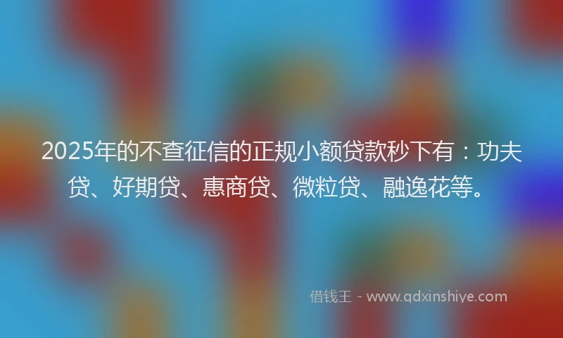 2025年的不查征信的正规小额贷款秒下有：功夫贷、好期贷、惠商贷、微粒贷、融逸花等。