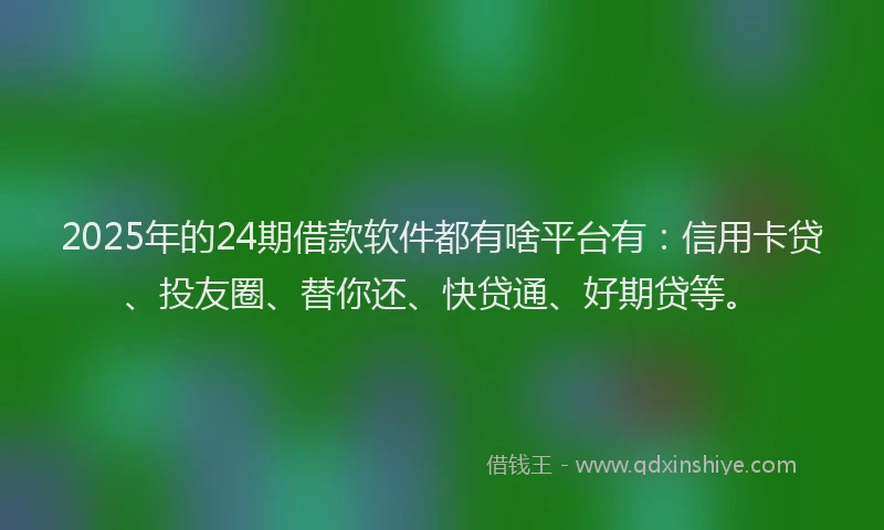 2025年的24期借款软件都有啥平台有：信用卡贷、投友圈、替你还、快贷通、好期贷等。
