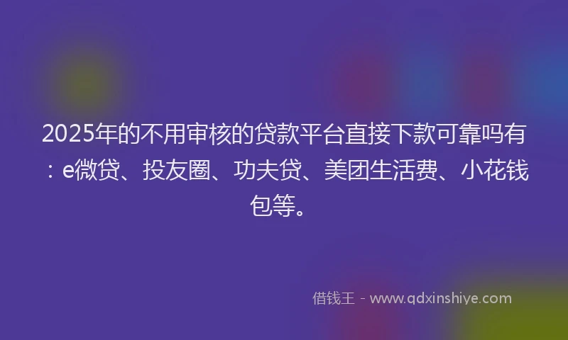 2025年的不用审核的贷款平台直接下款可靠吗有：e微贷、投友圈、功夫贷、美团生活费、小花钱包等。