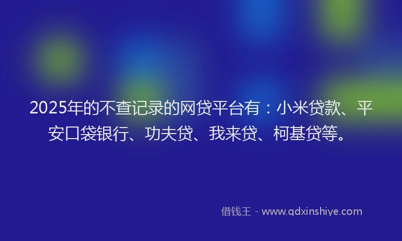 2025年的不查记录的网贷平台有：小米贷款、平安口袋银行、功夫贷、我来贷、柯基贷等。