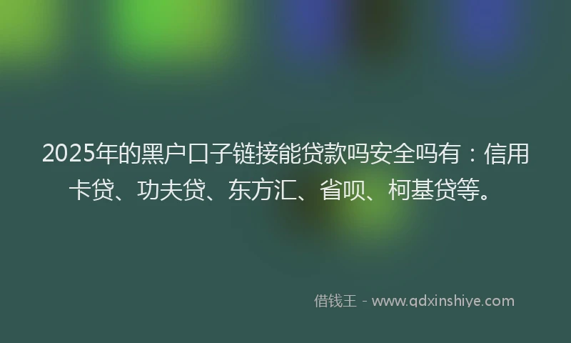 2025年的黑户口子链接能贷款吗安全吗有：信用卡贷、功夫贷、东方汇、省呗、柯基贷等。
