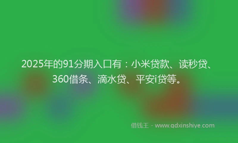 2025年的91分期入口有：小米贷款、读秒贷、360借条、滴水贷、平安i贷等。