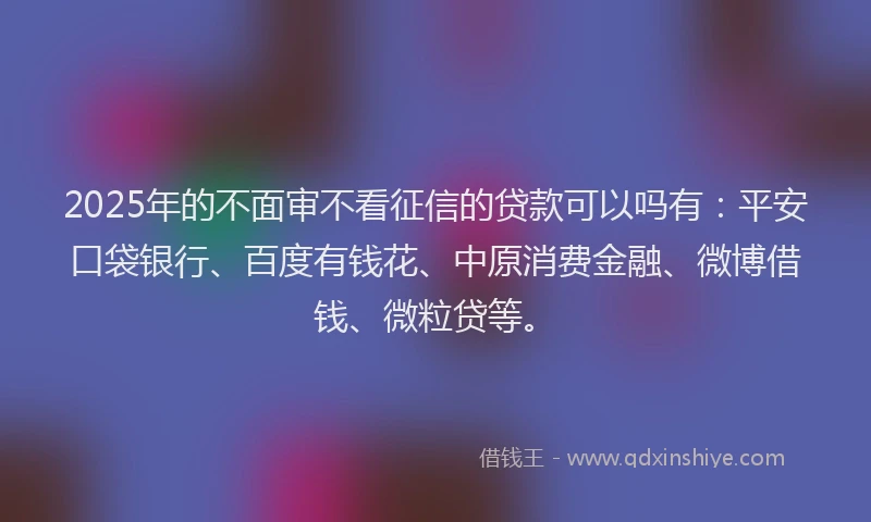 2025年的不面审不看征信的贷款可以吗有：平安口袋银行、百度有钱花、中原消费金融、微博借钱、微粒贷等。