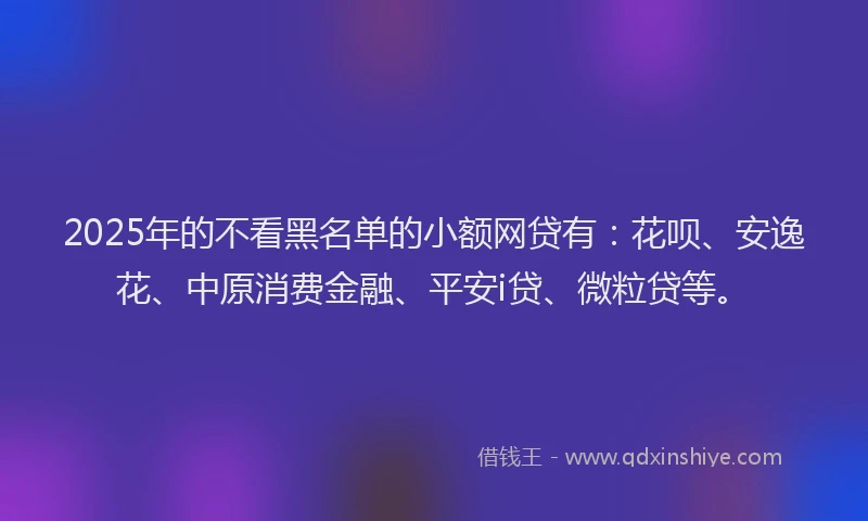 2025年的不看黑名单的小额网贷有：花呗、安逸花、中原消费金融、平安i贷、微粒贷等。