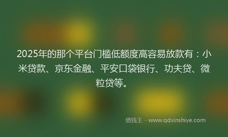 2025年的那个平台门槛低额度高容易放款有：小米贷款、京东金融、平安口袋银行、功夫贷、微粒贷等。