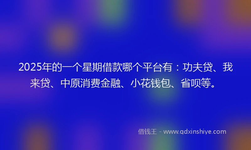 2025年的一个星期借款哪个平台有：功夫贷、我来贷、中原消费金融、小花钱包、省呗等。