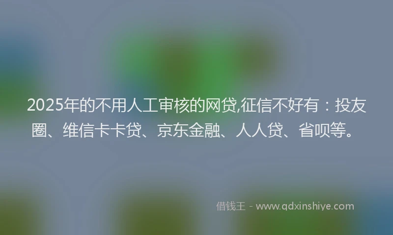 2025年的不用人工审核的网贷,征信不好有：投友圈、维信卡卡贷、京东金融、人人贷、省呗等。