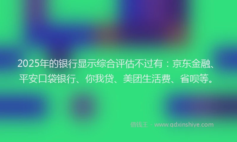 2025年的银行显示综合评估不过有：京东金融、平安口袋银行、你我贷、美团生活费、省呗等。