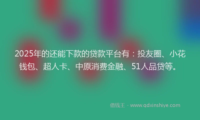 2025年的还能下款的贷款平台有：投友圈、小花钱包、超人卡、中原消费金融、51人品贷等。