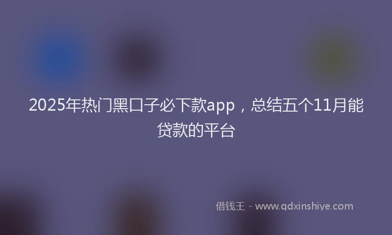 2025年热门黑口子必下款app，总结五个11月能贷款的平台