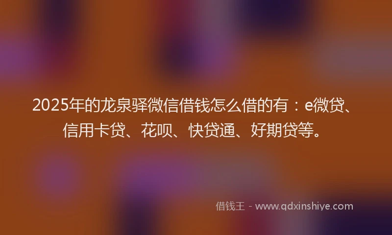 2025年的龙泉驿微信借钱怎么借的有：e微贷、信用卡贷、花呗、快贷通、好期贷等。