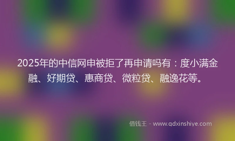 2025年的中信网申被拒了再申请吗有：度小满金融、好期贷、惠商贷、微粒贷、融逸花等。