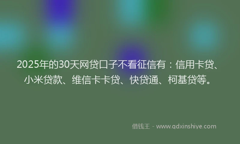 2025年的30天网贷口子不看征信有：信用卡贷、小米贷款、维信卡卡贷、快贷通、柯基贷等。