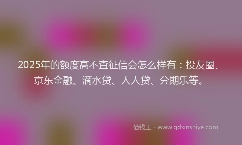 2025年的额度高不查征信会怎么样有：投友圈、京东金融、滴水贷、人人贷、分期乐等。