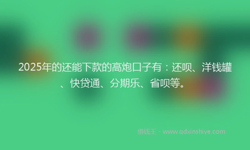 2025年的还能下款的高炮口子有：还呗、洋钱罐、快贷通、分期乐、省呗等。