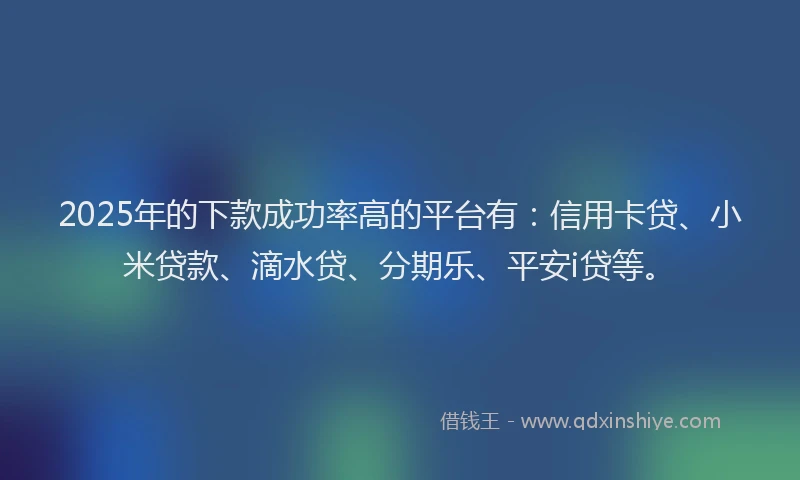2025年的下款成功率高的平台有：信用卡贷、小米贷款、滴水贷、分期乐、平安i贷等。