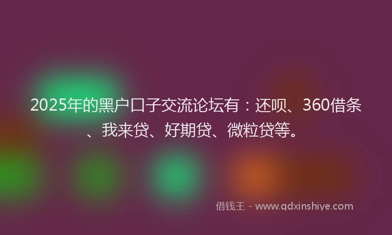 2025年的黑户口子交流论坛有：还呗、360借条、我来贷、好期贷、微粒贷等。