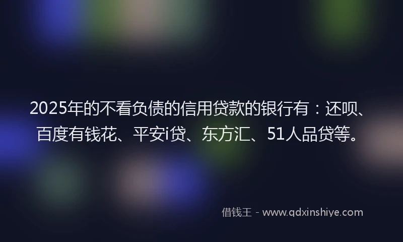 2025年的不看负债的信用贷款的银行有：还呗、百度有钱花、平安i贷、东方汇、51人品贷等。
