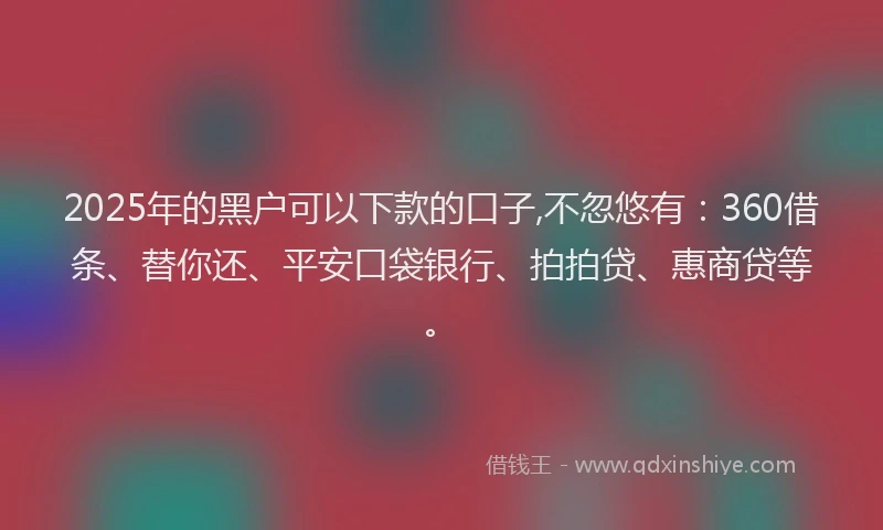 2025年的黑户可以下款的口子,不忽悠有：360借条、替你还、平安口袋银行、拍拍贷、惠商贷等。