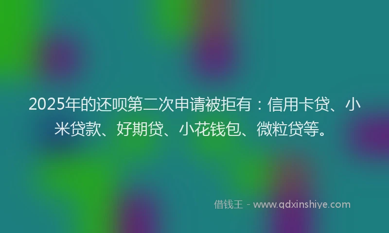 2025年的还呗第二次申请被拒有：信用卡贷、小米贷款、好期贷、小花钱包、微粒贷等。