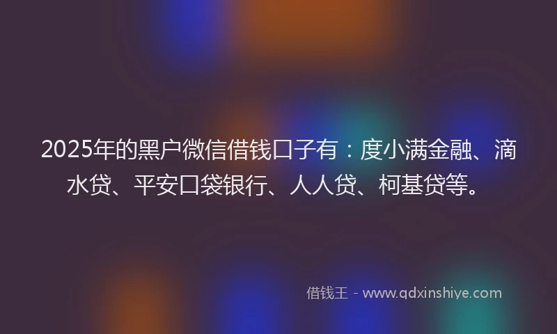 2025年的黑户微信借钱口子有：度小满金融、滴水贷、平安口袋银行、人人贷、柯基贷等。