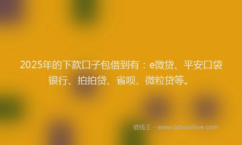 2025年的下款口子包借到有：e微贷、平安口袋银行、拍拍贷、省呗、微粒贷等。