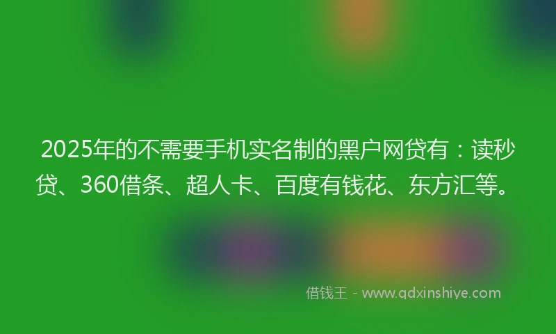 2025年的不需要手机实名制的黑户网贷有：读秒贷、360借条、超人卡、百度有钱花、东方汇等。