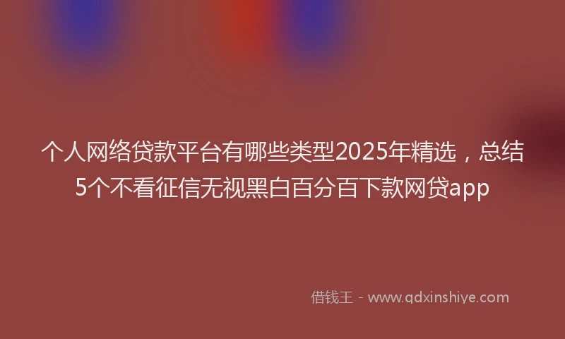 个人网络贷款平台有哪些类型2025年精选，总结5个不看征信无视黑白百分百下款网贷app