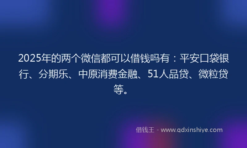 2025年的两个微信都可以借钱吗有：平安口袋银行、分期乐、中原消费金融、51人品贷、微粒贷等。