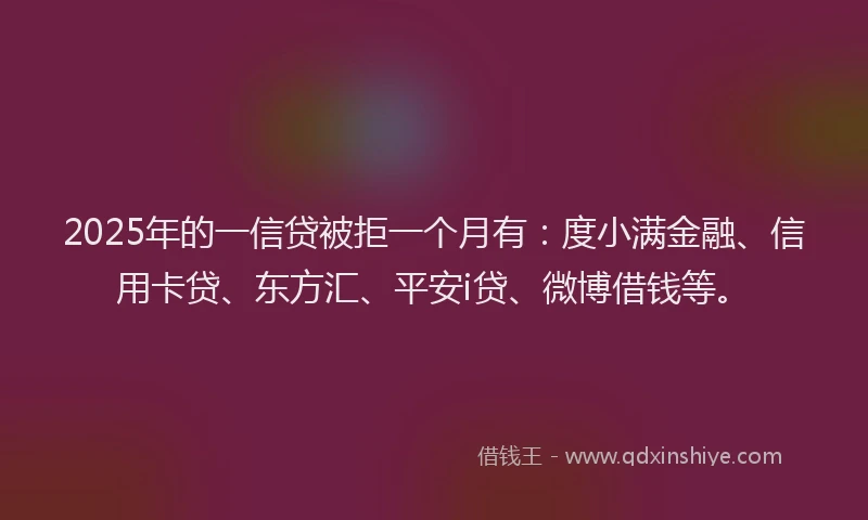 2025年的一信贷被拒一个月有：度小满金融、信用卡贷、东方汇、平安i贷、微博借钱等。