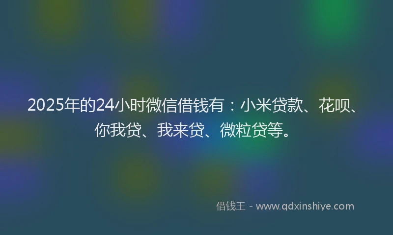 2025年的24小时微信借钱有：小米贷款、花呗、你我贷、我来贷、微粒贷等。