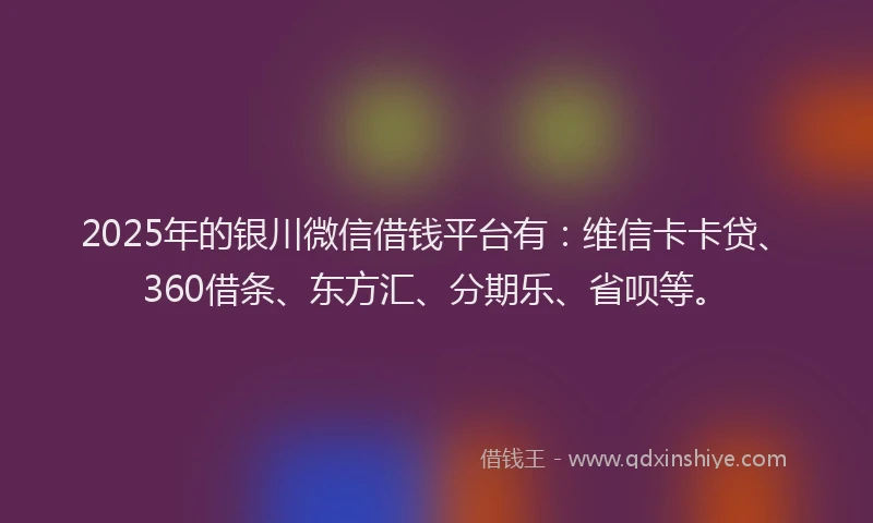 2025年的银川微信借钱平台有：维信卡卡贷、360借条、东方汇、分期乐、省呗等。