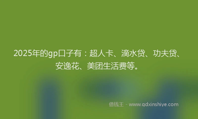 2025年的gp口子有：超人卡、滴水贷、功夫贷、安逸花、美团生活费等。