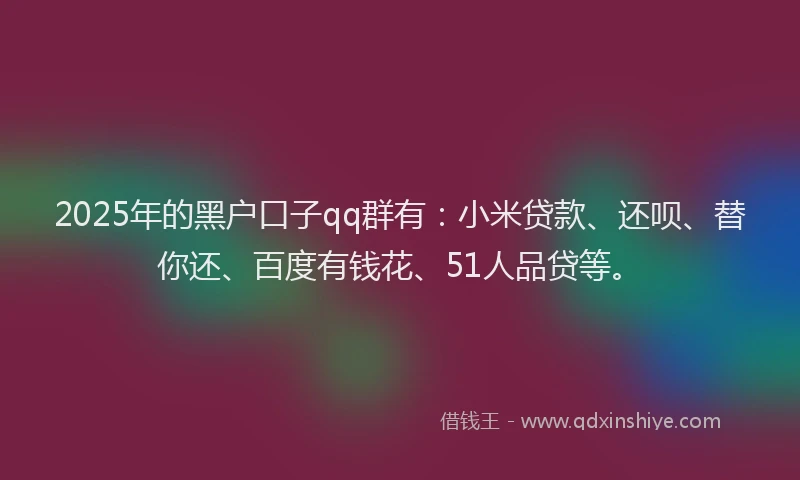 2025年的黑户口子qq群有：小米贷款、还呗、替你还、百度有钱花、51人品贷等。