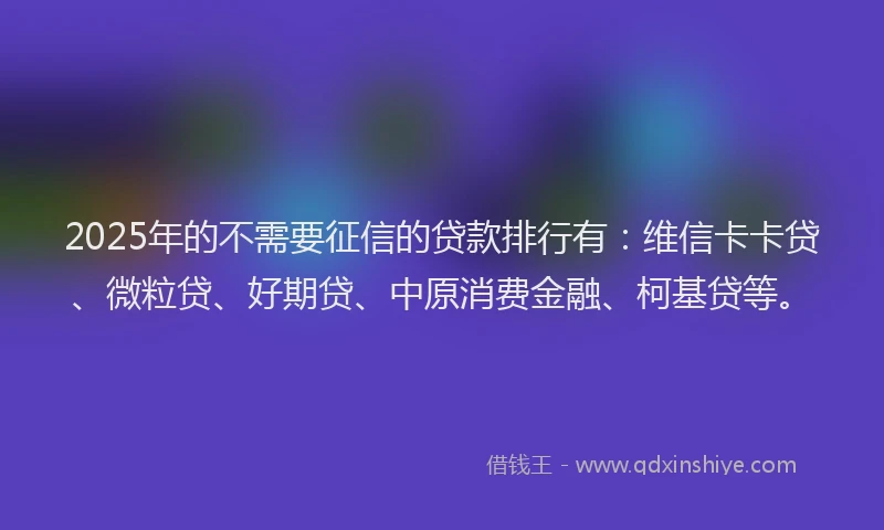 2025年的不需要征信的贷款排行有：维信卡卡贷、微粒贷、好期贷、中原消费金融、柯基贷等。