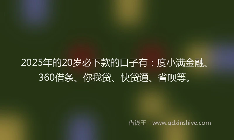 2025年的20岁必下款的口子有：度小满金融、360借条、你我贷、快贷通、省呗等。