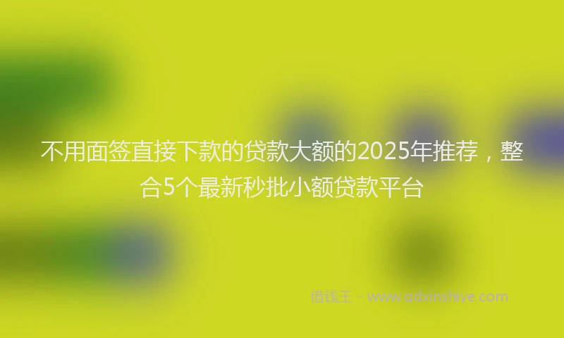 不用面签直接下款的贷款大额的2025年推荐，整合5个最新秒批小额贷款平台