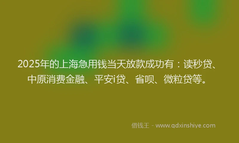 2025年的上海急用钱当天放款成功有：读秒贷、中原消费金融、平安i贷、省呗、微粒贷等。