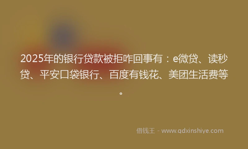 2025年的银行贷款被拒咋回事有：e微贷、读秒贷、平安口袋银行、百度有钱花、美团生活费等。
