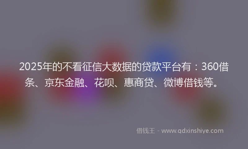 2025年的不看征信大数据的贷款平台有：360借条、京东金融、花呗、惠商贷、微博借钱等。