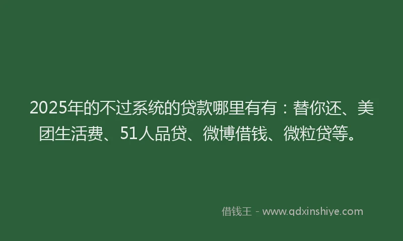 2025年的不过系统的贷款哪里有有：替你还、美团生活费、51人品贷、微博借钱、微粒贷等。