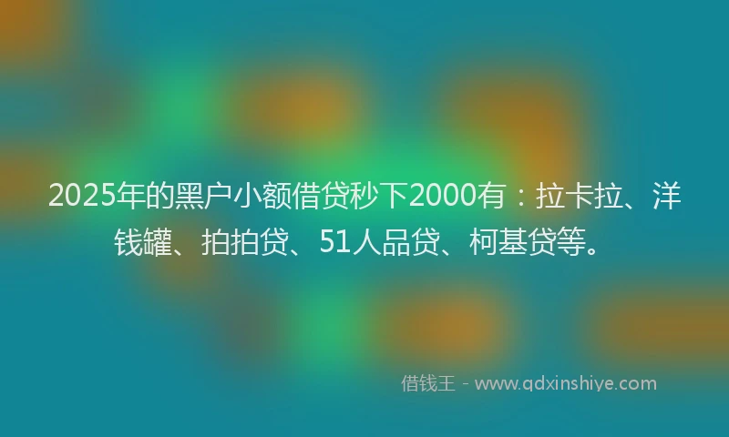 2025年的黑户小额借贷秒下2000有：拉卡拉、洋钱罐、拍拍贷、51人品贷、柯基贷等。