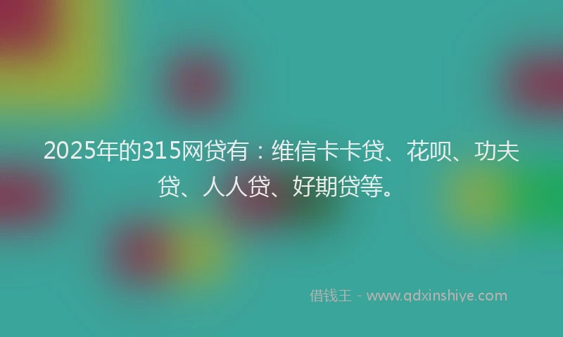 2025年的315网贷有：维信卡卡贷、花呗、功夫贷、人人贷、好期贷等。