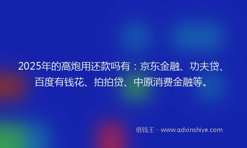 2025年的高炮用还款吗有：京东金融、功夫贷、百度有钱花、拍拍贷、中原消费金融等。