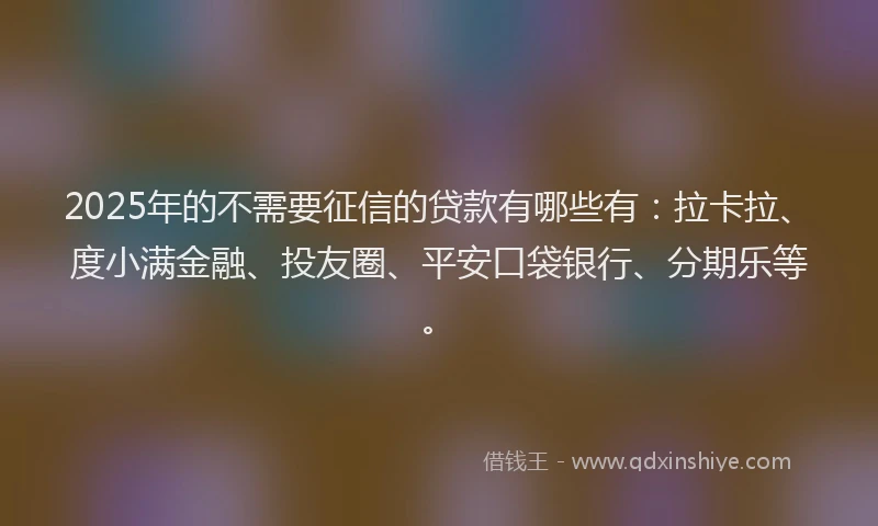 2025年的不需要征信的贷款有哪些有：拉卡拉、度小满金融、投友圈、平安口袋银行、分期乐等。