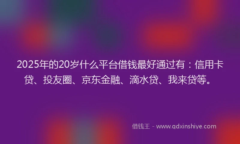 2025年的20岁什么平台借钱最好通过有：信用卡贷、投友圈、京东金融、滴水贷、我来贷等。