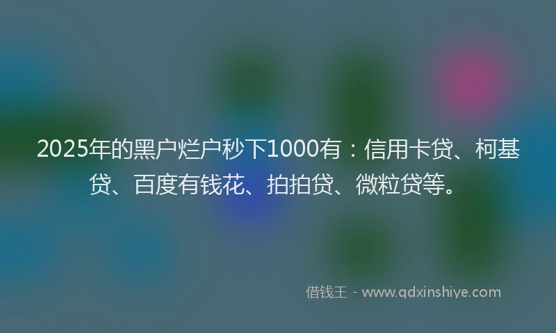2025年的黑户烂户秒下1000有：信用卡贷、柯基贷、百度有钱花、拍拍贷、微粒贷等。