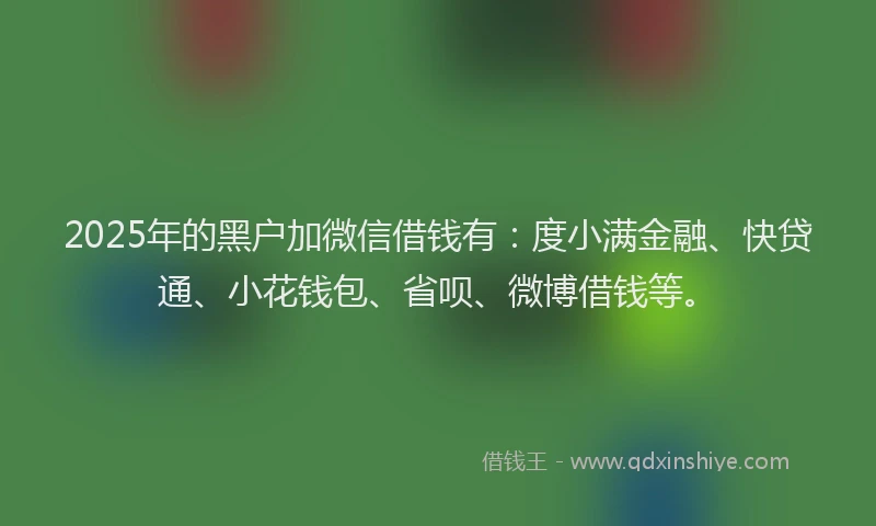 2025年的黑户加微信借钱有：度小满金融、快贷通、小花钱包、省呗、微博借钱等。